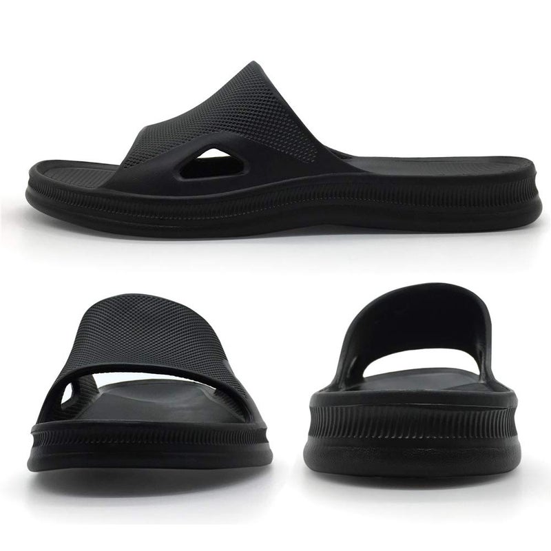 FUNKYMONKEY Bathroom Shower Sandal Mens Womens Indoor Home Beach Non Slip Slippers (12 M US, Dark Black) - Image 2